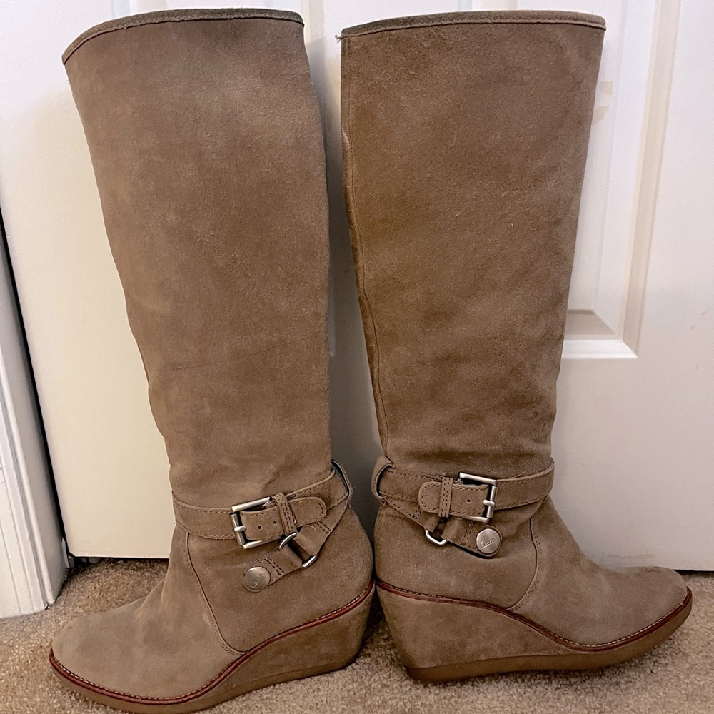 Coach “Candid” Suede High Wedge Boot size 7.5